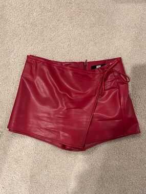 Madden NYC Red Faux Leather Wrap Skort